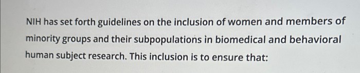 Nih has set forth guidelines on the inclusion