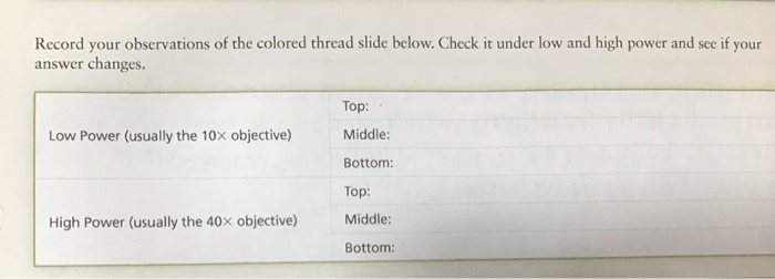 Record your observations of the colored thread slide below